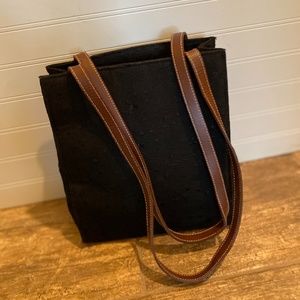 BECHAMEL LARGE BLACK EMBROIDERED LINEN TOTE BAG